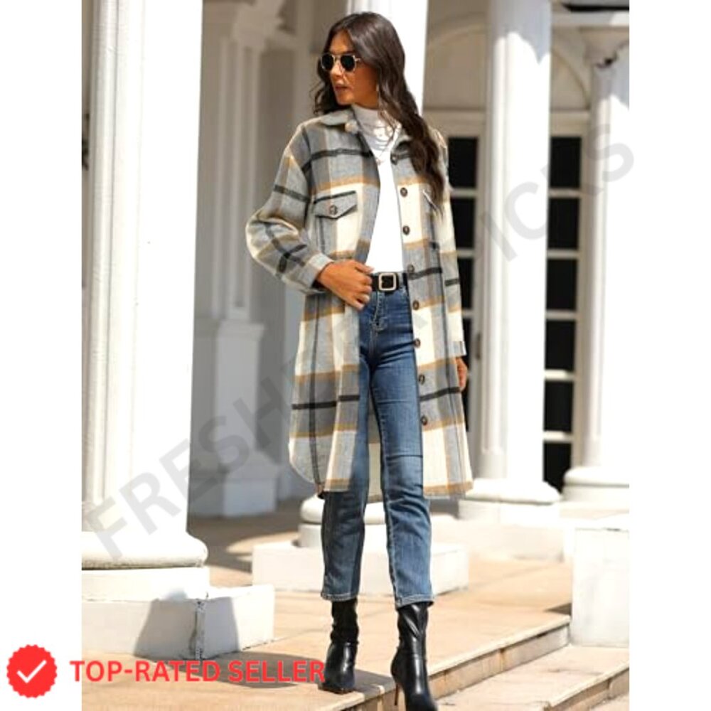 Oversized Plaid Shacket Jacket Long Button Down C… - image 2